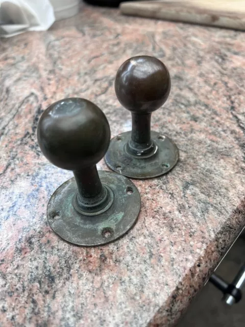 Antique Brass Door Knobs Handles Plates Vintage Old Bronze Victorian Vintage