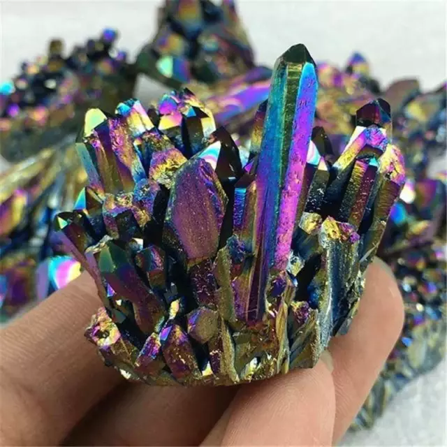 70g Natural Quartz Crystal Cluster Aura Rainbow Titanium Bismuth Specimen Reiki