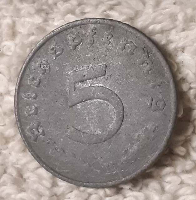 1940  WW2 German 5 Reichspfennig , WWII Era Heavily Circulated With Flaws