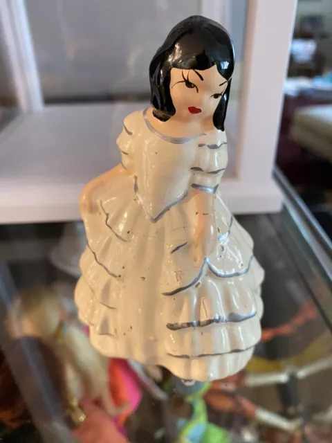 VINTAGE CHALKWARE PLASTER VICTORIAN LADY FIGURINE  4 In TALL