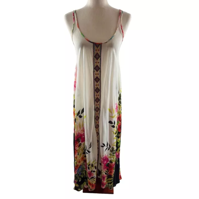 Johnny Was Handkerchief Hem Mixed Media Flowy Sleeveless Maxi Dress Size Small