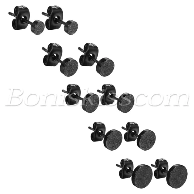 2pcs Mens Punk Charm Black Frosted Stainless Steel Screw Back Ear Studs Earrings