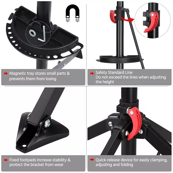 Supporto Cavalletto Manutenzione Bici Riparazione da Terra Pieghevole Regolabile 3