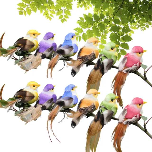 12PCS Cute Artificial Birds Ornament - Clip-on Foam Ornaments Home Decor