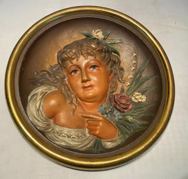 Bradley & Hubbard Cast Iron Plaque Flue Painted Girl High Relief 1810 B&H