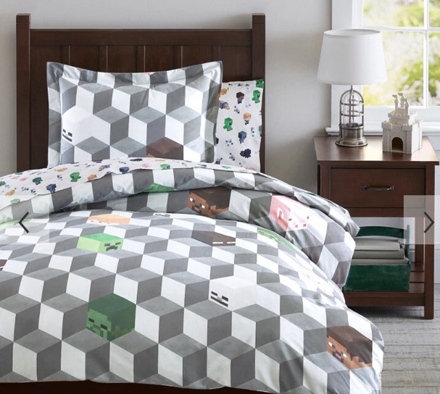 Edredón Minecraft Gemelo Pottery Barn Kids orgánico Usado en Excelente Condición