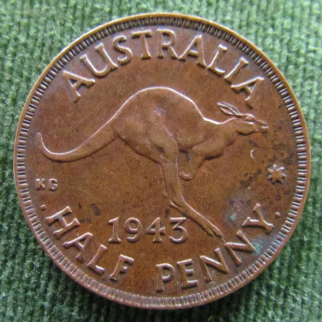 Australian 1943 Y. 1/2 Half Penny Coin King George VI - Dropped 'A' Grades as VF