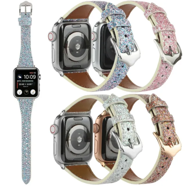 For Apple Watch Band iWatch Leather Glitter Wrist Strap Bling SE 7 6 1 2 3 4 5