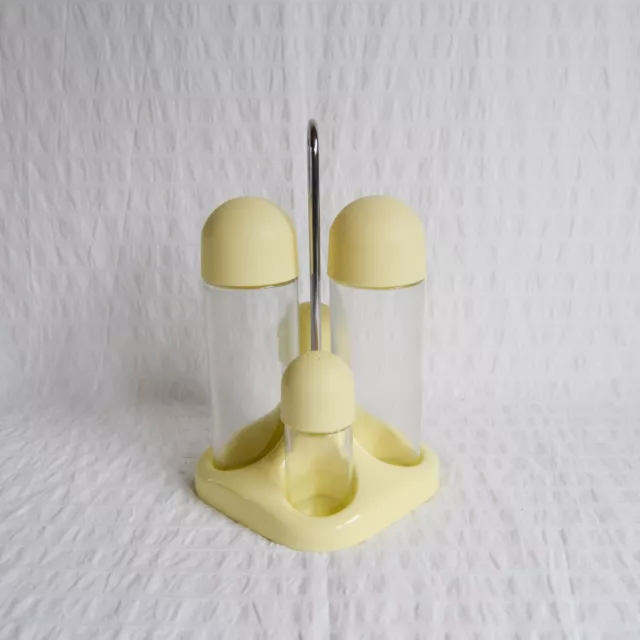 Vintage 1980s Abert Italy Condiment Set Cruet Caddy Retro Diner, Lemon Yellow