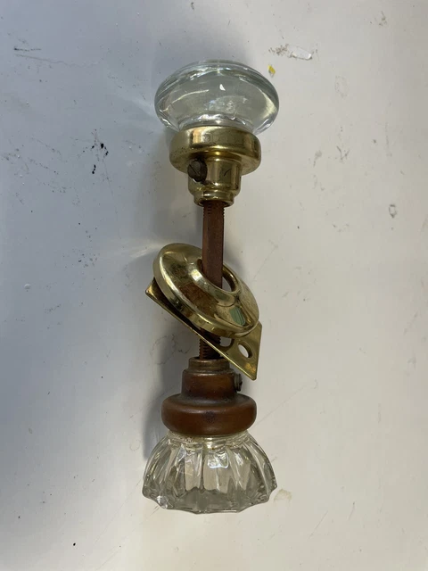 Vintage Door Knob Clear Glass Crystal 12 Point set w/ Brass Spindle 2