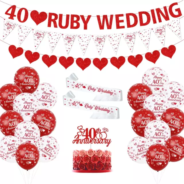 40 Aniversario Decoraciones de Boda Rubí 40 Aniversario Globos Bunting Rojo