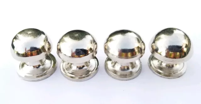 4 Vtg STYLE Round CHROME CABINET DOOR CUPBOARD CHEST DRAWER KNOBS 7/8" #K22