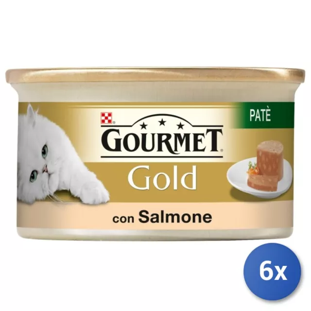 6x Alimento Gatto Gourmet Gold Lattine Pate' 85 Grammisalmone
