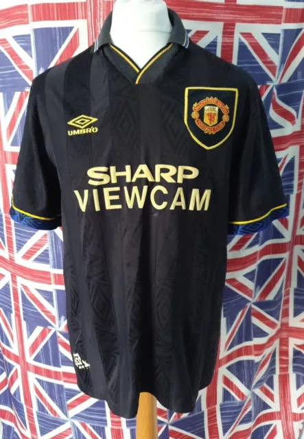 Vtg 1993 Manchester United Mens Black Umbro Away Shirt Size Large Sharp Viewcam