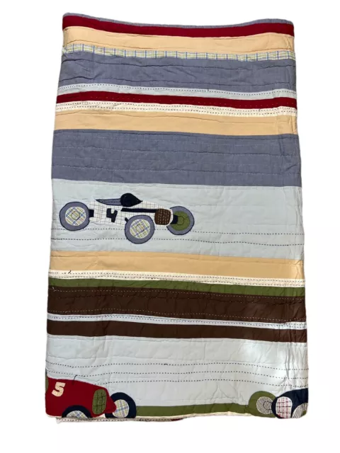 POTTERY BARN Vintage Kids Little Racer Race Cars Vehicles Quilt 84 X 75 In