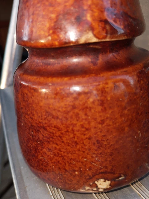 Vintage Ceramic/Porcelain Insulator - Brown Glaze - - Mushroom top threaded 6