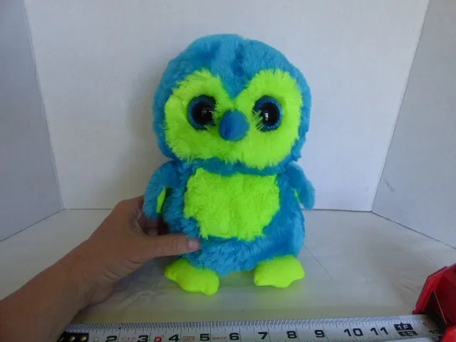 Plush Stuffed Toy Bright Blue & Yellow Green Big Eyed Owl 10" Peek a Boo Toys