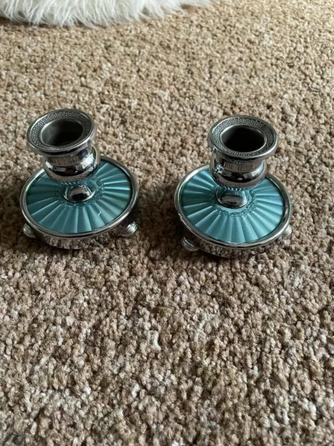 vintage Enamelled candle stick holders pair