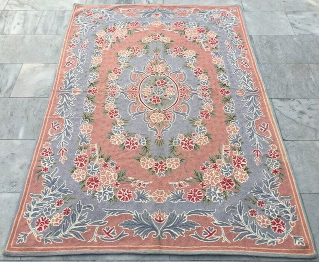 French Style Vintage Aubusson Handmade Boho Aubusson Rug Chain Stitch Rug 4x6 ft French Style Vintage Aubusson Handmade Boho Aubusson Rug Chain Stitch Rug 4x6 ft