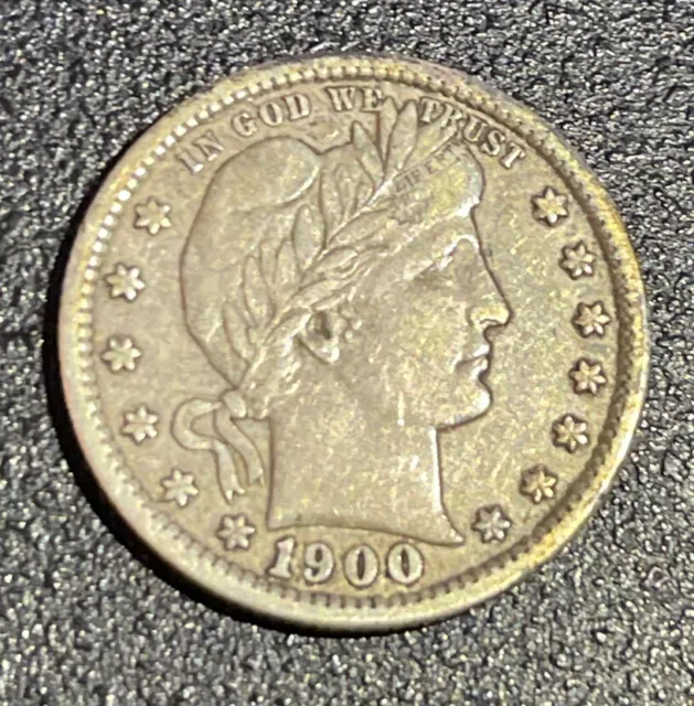 1900 Barber Liberty Quarter 90% Silver Raw U.S. Twenty Five Cent Coin 1900-P AU