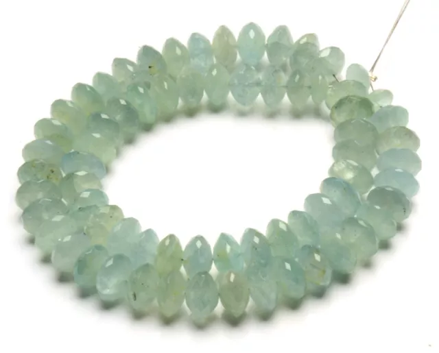 Natural Loose Aquamarine 8.5 mm German Cut Beads for Jewelry Making 14" Strand