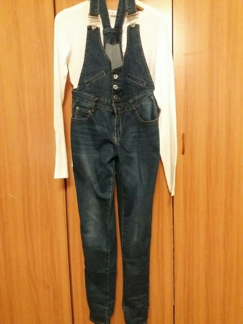 Jeans salopeta Miss Girl + Maglietta maniche lunghe Brums tg 16 anni nuovo con e