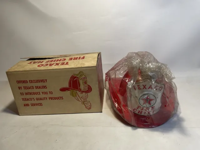 Vintage Texaco Fire Chief Hat In Original Box Gas Service Station 1960’s mint
