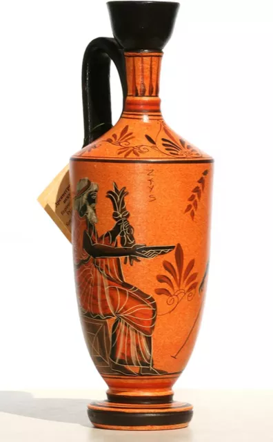 Ancient Greek Ceramic Vase Pot Vessel Lekythos Goddess Athena God Zeus 10.2 Inch 2