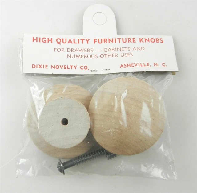 Dixie Novelty Co. 1-3/4" Wood Cabinet Drawer Knobs - 1 Pair w/ Screws - NIP ~ MS
