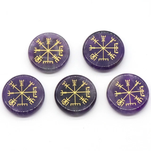 10pcs 25x6mm Natural Amethyst Stone 7 Chakra Symbol Healing Reiki Stone