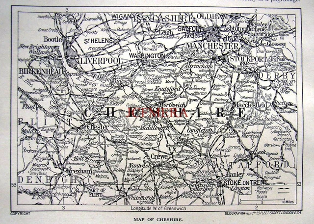 MAP OF CHESHIRE 1924 - Vintage Hutchinson's 'Britain Beautiful' Print £ ...