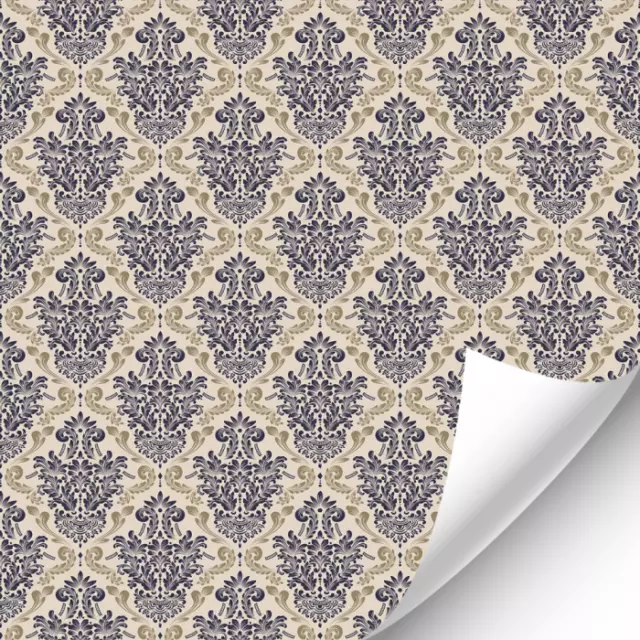 Dolls House Wallpaper Blue on Gold Damask Pattern Miniature Print 1:12 Scale