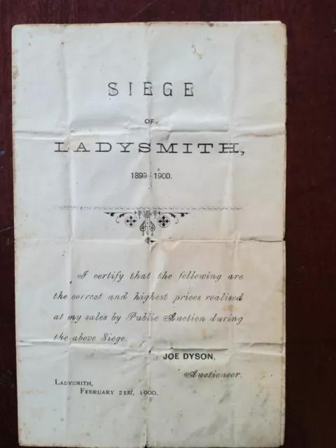 Boer War Siege of Ladysmith Auction Results during Siege publ Joe Dyson 1900