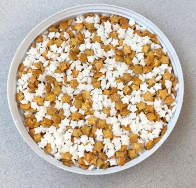 White and Gold Stars Confetti Mix Edible Party Sprinkles- You Pick The Amount