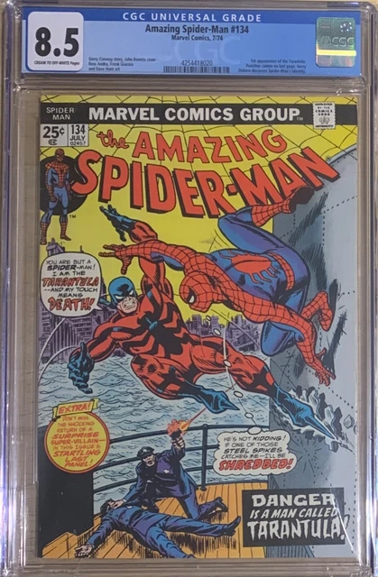 🕸 Amazing Spider-Man 134 CGC 8.5 :: 1 App Tarantula :: 2nd App Punisher 1974 🕷