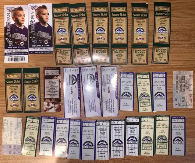 30 Colorado Rockies / San Francisco Giants Tickets/Stubs 1995-2012