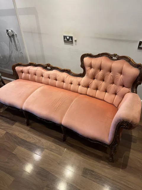 Antique Chaise Longue Sofa Daybed - Mahogany Velvet - good condition