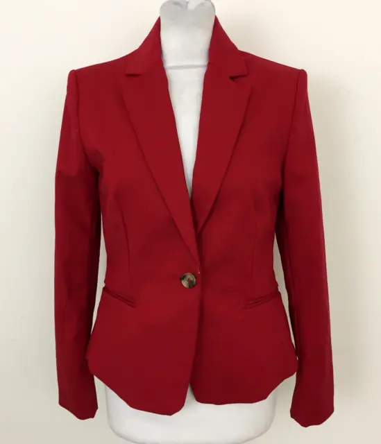 Mango Women's Blazer Size 10 Red Single-Breasted Collared Button Lined Used F1