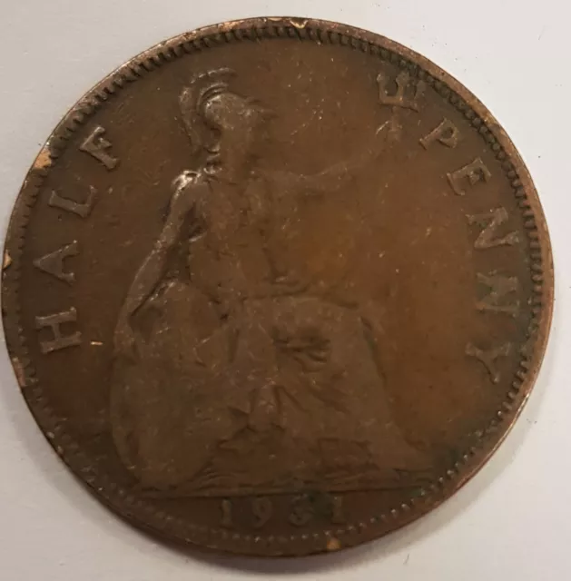 Old Coin 1931 Britannia Halfpenny British