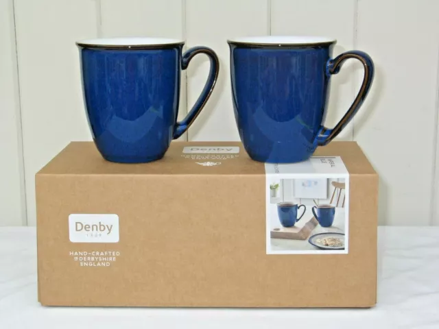 Coffee Mugs Denby Imperial Blue Set Of 2 Gift Boxed Uk Made Bnwt Freepost