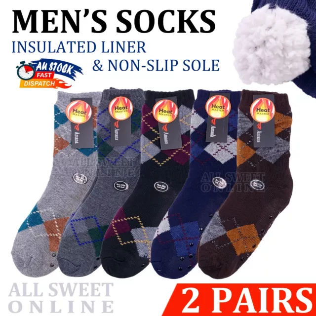 2 Pairs Men Thick Fur Bed Socks Winter Warm Fluffy Home Sock Non-Slip Soft Sole