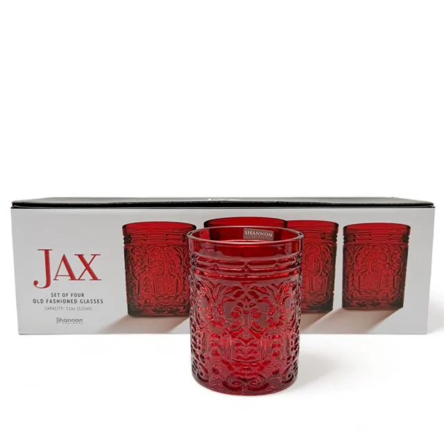 Godinger Jax Red 11 Oz. Old Fashioned Glasses 4 Piece Set NEW