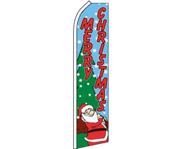 Merry Christmas Blue With Tree & Santa Swooper Super Feather Advertising Flag
