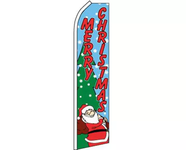 Merry Christmas Blue With Tree & Santa Swooper Super Feather Advertising Flag