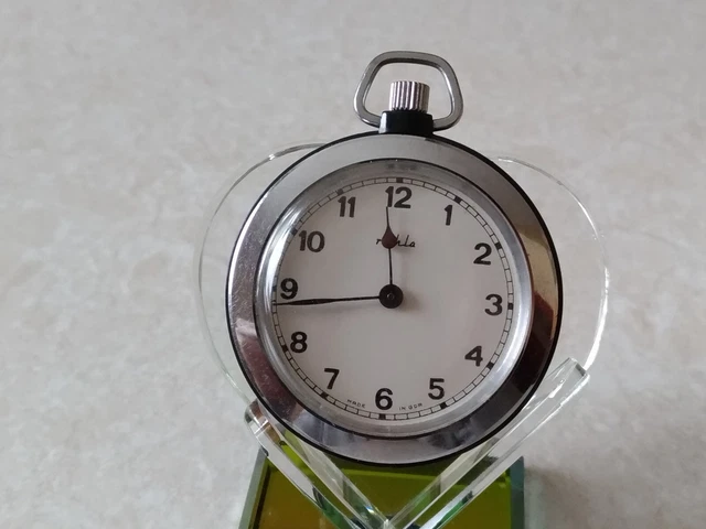 DDR GDR 60er mechanische Taschenuhr RUHLA Ziffern arabisch chrom+schwarz LEICHT
