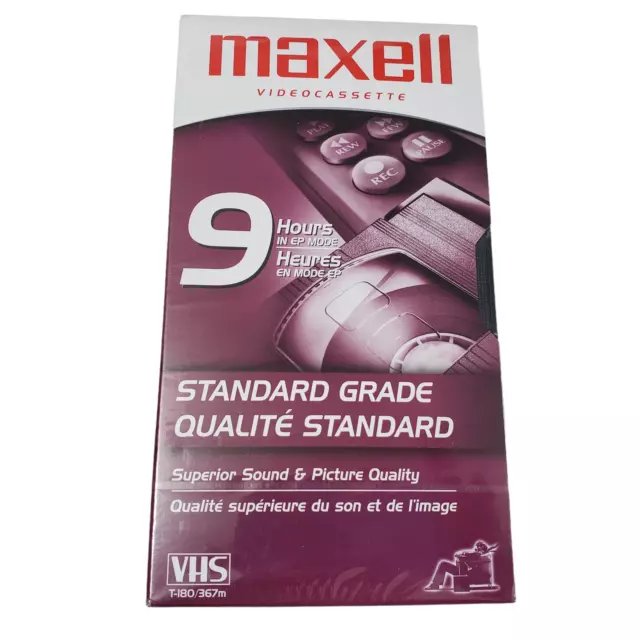 SEALED Maxell T-180 Standard Grade 9 Hour VHS Video Cassette Recording Tape VCR