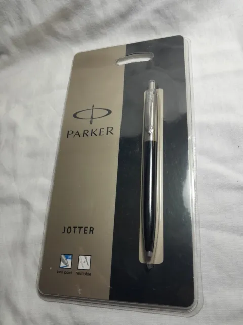 Parker Jotter Stainless Steel Ballpoint Pen, Nib 'M', Black & Silver, Blue Ink