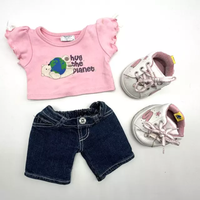 Build A Bear Hug The Planet Top Denim Jeans Sketchers Shoes Teddy Clothes Outfit