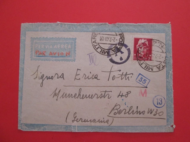Franchigia busta da POSTA MILITARE 45 GRECIA x BERLINO