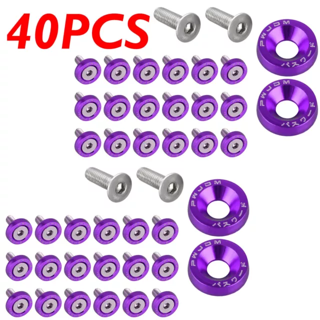 40PCS JDM Billet Aluminum Fender Bumper Washer Bolt Engine Bay Dress Up Purple